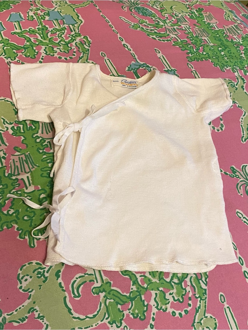 Vintage Antique Carter's baby white cotton ribbon tie wrap top size 6 month